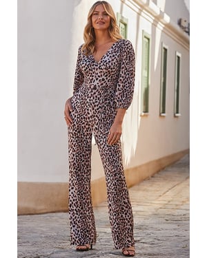 Leopard Print Tie Waist Jumpsuit