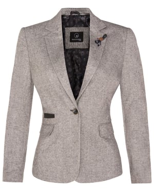Womens Tweed 1920s Herringbone Light Grey Blazer
