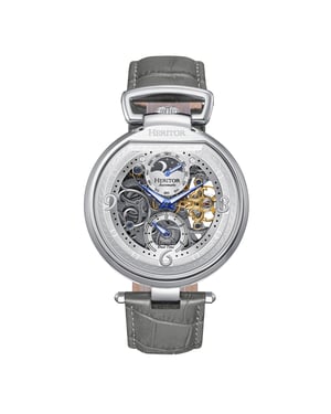 Heritor Automatic Lincoln leren band skelet horloge met maanfase