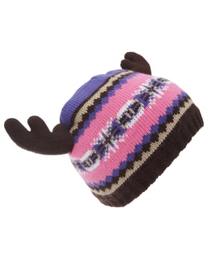 FLOSO Childrens/Kids Fairisle Moose Winter Beanie Hat With Antlers (Pink/Purple)