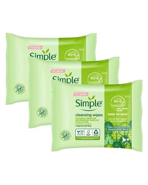 Simple Kind to Skin, Cleansing Wipes For Sensitive Skins, 3x 25 Wipes