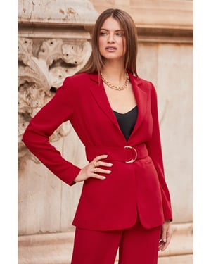 Red D Ring Belted Blazer
