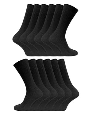 12 par multipack herrstrumpor i 100% bomull | Sock Snob | ribbade dressstrumpor - svart