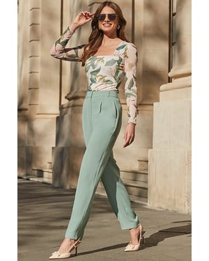 Sage Green Tapered Leg Trousers