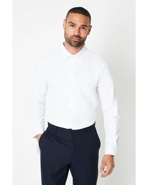 Slim Fit Long Sleeve Herringbone Shirt
