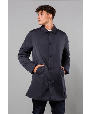 Navy Mid-Length Coat With Collar