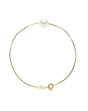 Armband Gekweekte Pearl Zoetwater 8-9mm Wit Geel gouden ketting Venetiaanse