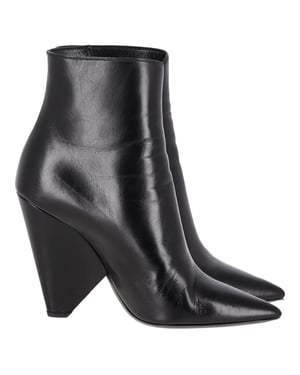 Saint Laurent Piramide-Hak Enkellaarsjes in Zwart Leer