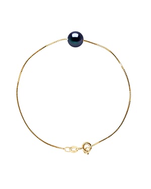 DIADEMA - Bracelet - Real Freshwater Pearls - Black - Yellow Gold