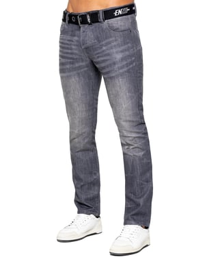 Enzo Mens Denim Straight Fit Jeans - Grey