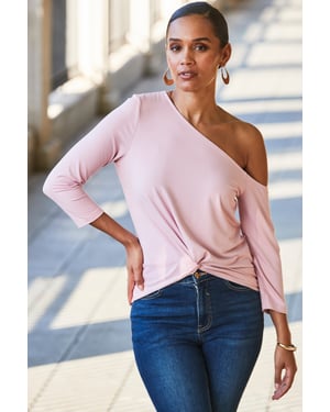 Pale Pink One Shoulder Twist Front Jersey Top