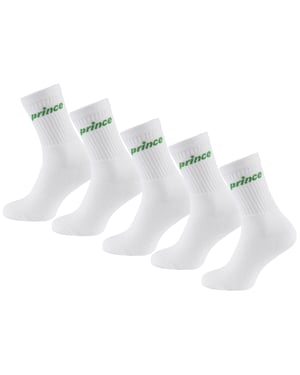 Prince Tennis 5-Pack Mens White/Green Socks