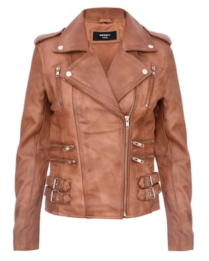 Womens Leather Brando Biker Jacket-Loddon