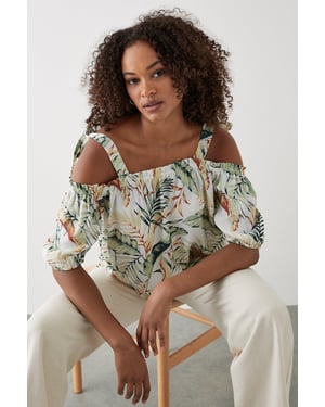 Tropical Tie Shoulder Bardot Top
