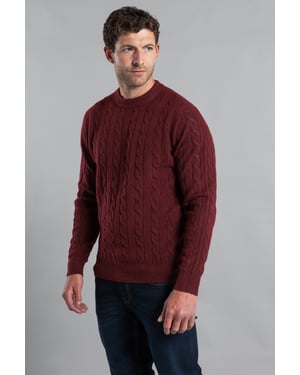 Wine Rope Cable Knit Crew Neck Jumper