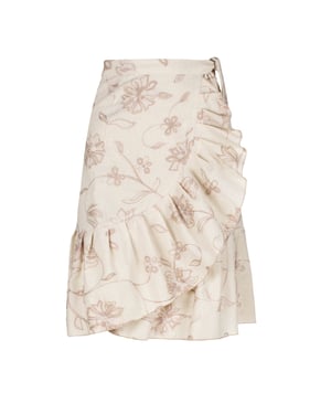 Ecru Geborduurde Bloemen Wikkel Ruffle Rok
