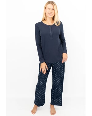 GAP Womens Pyjama Flannel Sleep Set in Navy Polka Dot