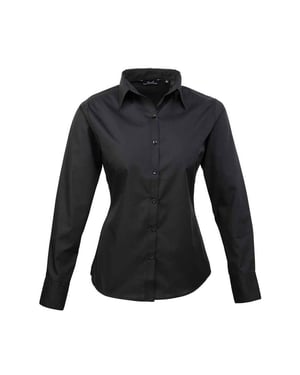 Premier Långärmad blus i poplin för damer/damer (Svart)