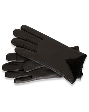Barneys Originals Black Leather Gloves with Suede Detail