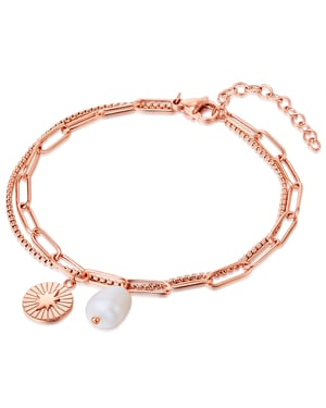 Bracelet stainless steel rose gold freshwater cultured pearl white Valero Pearls