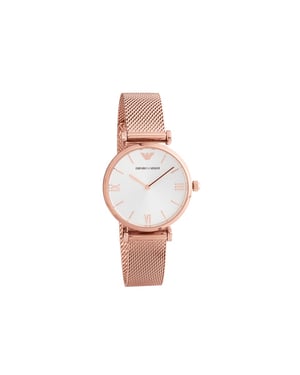 Emporio Armani  AR1956 Rose Gold Plated Silver Dial Mesh Bracelet