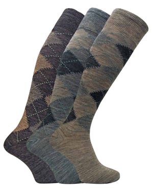 3 par extra långa knähöga Argyle Lambs Wool Dress Socks för herrar