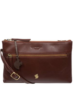 'Minnow' Conker Brown Leather Cross Body Clutch Bag