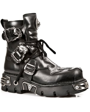 New Rock Silver Cross zwart lederen bikerlaarzen-407-S1