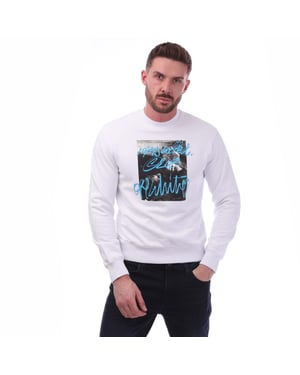 Heren Off White Rocks Type Slim Crewneck Sweatshirt in Wit Zwart
