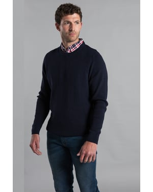 Dark Navy Mock Checked Shirt Crew Neck Jumper