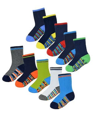 Non-Slip Baby Boy Socks | 10 Pair Pack | Sock Snob | Soft Cotton Socks with Star Grippers - Style 1