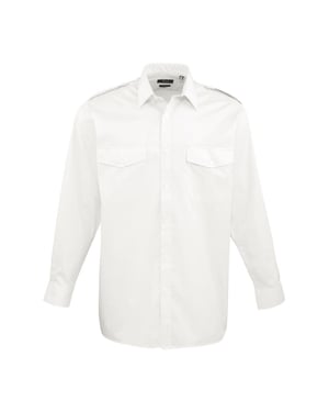 Premier Pilotenoverhemd met lange mouwen voor heren (Wit)