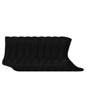 Gentle Grip - 9 Pairs Mens Non Elastic Cotton Soft Loose Top Socks - Black
