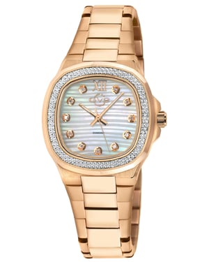 GV2 Potente Lady White MOP dial, 316L Stainless Steel IPRG Diamond Bracelet Swiss Quartz Watch