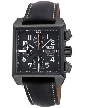 Gevril Men's Herald Square Chronograph  IP/BLK Case, Black Dial, Black Handmade Italian Leather Strap Watch