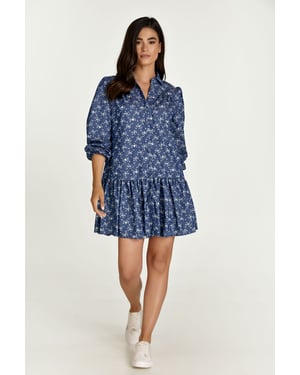 Indigo bloemenjurk met knopen