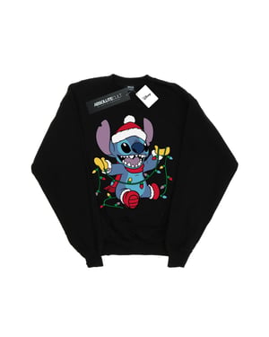 Disney Heren Lilo en Stitch Kerstverlichting Sweatshirt (Zwart)