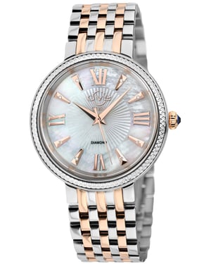 GV2 Women's Genoa 12535 Swiss Quartz Mother of Pearl Diamond Two-Tone Stainless Steel Watch