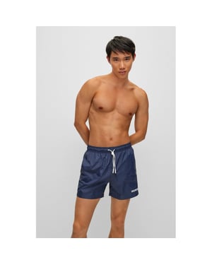 HUGO HAITI Mens Quick-Drying Swim Shorts In Recycled Fabric With Logo