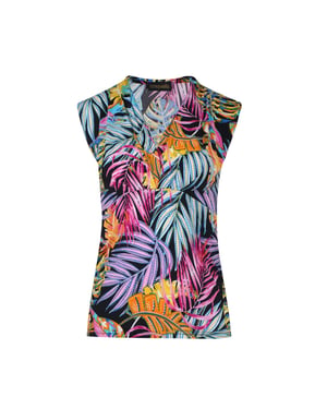 Fuchsia mouwloze imitatie wikkeltop met print van stretchstof