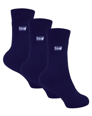 3 Pairs Multipack Kids Thermal Socks | THMO | Ribbed Soft Top Fleece Fluffy Inner Warm Socks for Boys & Girls - Navy