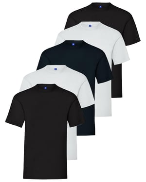 Kruze | Mens Crew Neck T-Shirts (5 Pack) - BLK/BLK/WHT/WHT/NVY