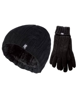 Heat Holders - Ladies Hat & Gloves Set for Winter - Black