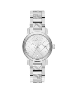 Burberry BU9144 Zilveren Ruit Gestempeld Wijzerplaat Vrouwenhorloge