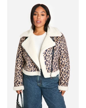 Plus Leopard Oversized Aviator Coat