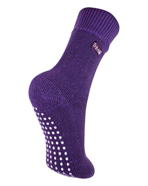 Barn inomhus tofflor strumpor med grepp | THMO | Tjocka och varma Comfort Loose Top halkfria termiska strumpor - Lila