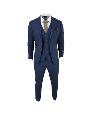 Mens Blue Tweed Check 3-Piece Suit