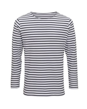 Asquith & Fox Mens Mariniere Coastal Long Sleeve T-Shirt (White/Navy)