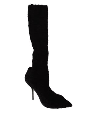 Dolce & Gabbana Dames Zwarte Rekbare Kousen Tot de Knie Booties Schoenen