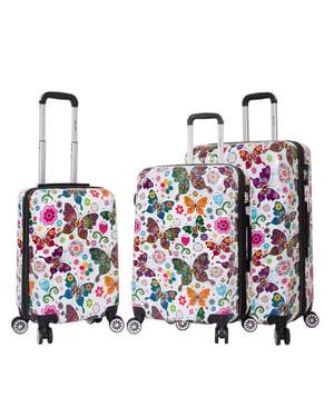 Hårt skal 4 hjul Butterfly Print Bagage Väska Resväska Set fo 3
